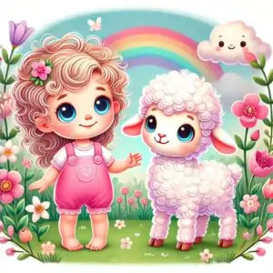 clarita y su ovejita en el jardin de los suenos