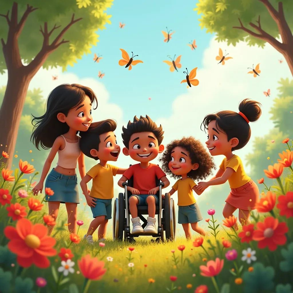 cuento de historias entre flores y risas de un jardin diverso y hermoso donde todos pueden brillar
