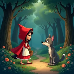 cuento de la nina del gorrito rojo y el encuentro en el bosque