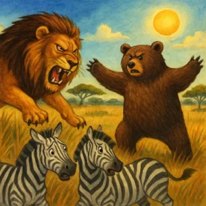 la batalla en la sabana un leon un oso y la lucha por la supervivencia de las cebras