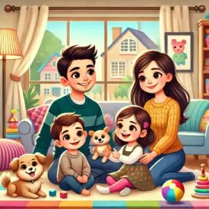 la familia feliz y su perrita
