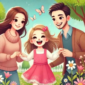 la nina feliz con mama y papa