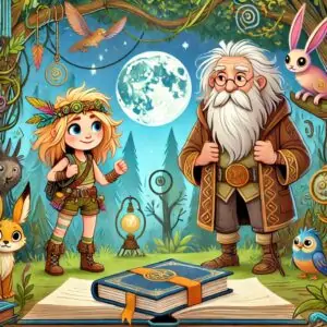 luna y sol en el bosque encantado