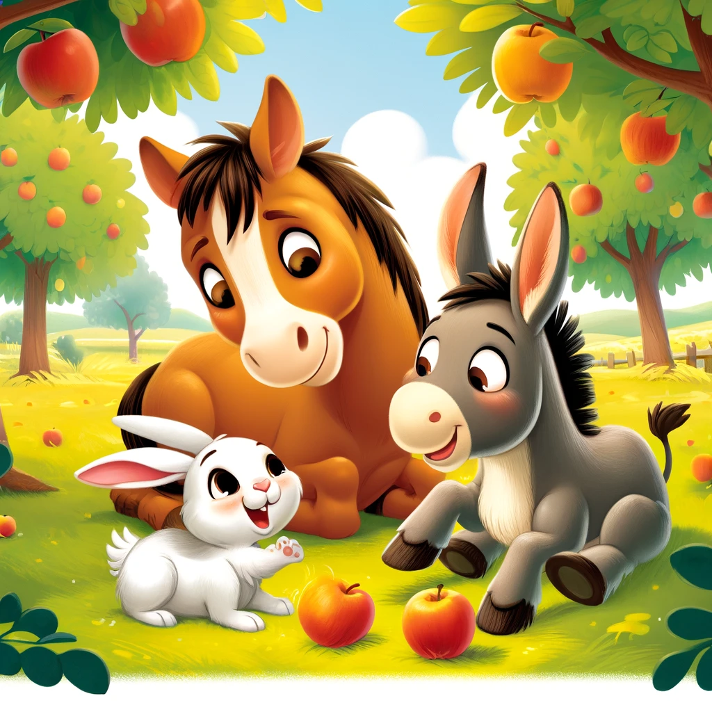 pirri y sus amigos en el huerto de manzanas